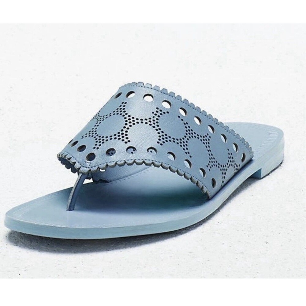 DVF Diane von Furstenberg EKATI Leather Sandals Blue Slides Flats Size 7.5 EUC
